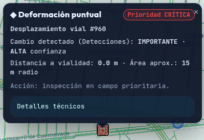 VialiSAR - Alerta de deformación puntual con prioridad crítica en vialidad